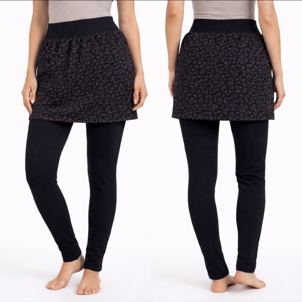 Fleece-Lined Skirted Leggings Leopard Print One-Piece Women’s Small